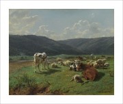 中国油画_佚名 油画 Rose Bonheu-牧场上的牛羊-50x60 
