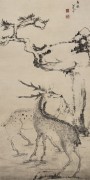 中国历代名画-清代_清 朱耷 双鹿图 纸本 164.2x91 （缩）